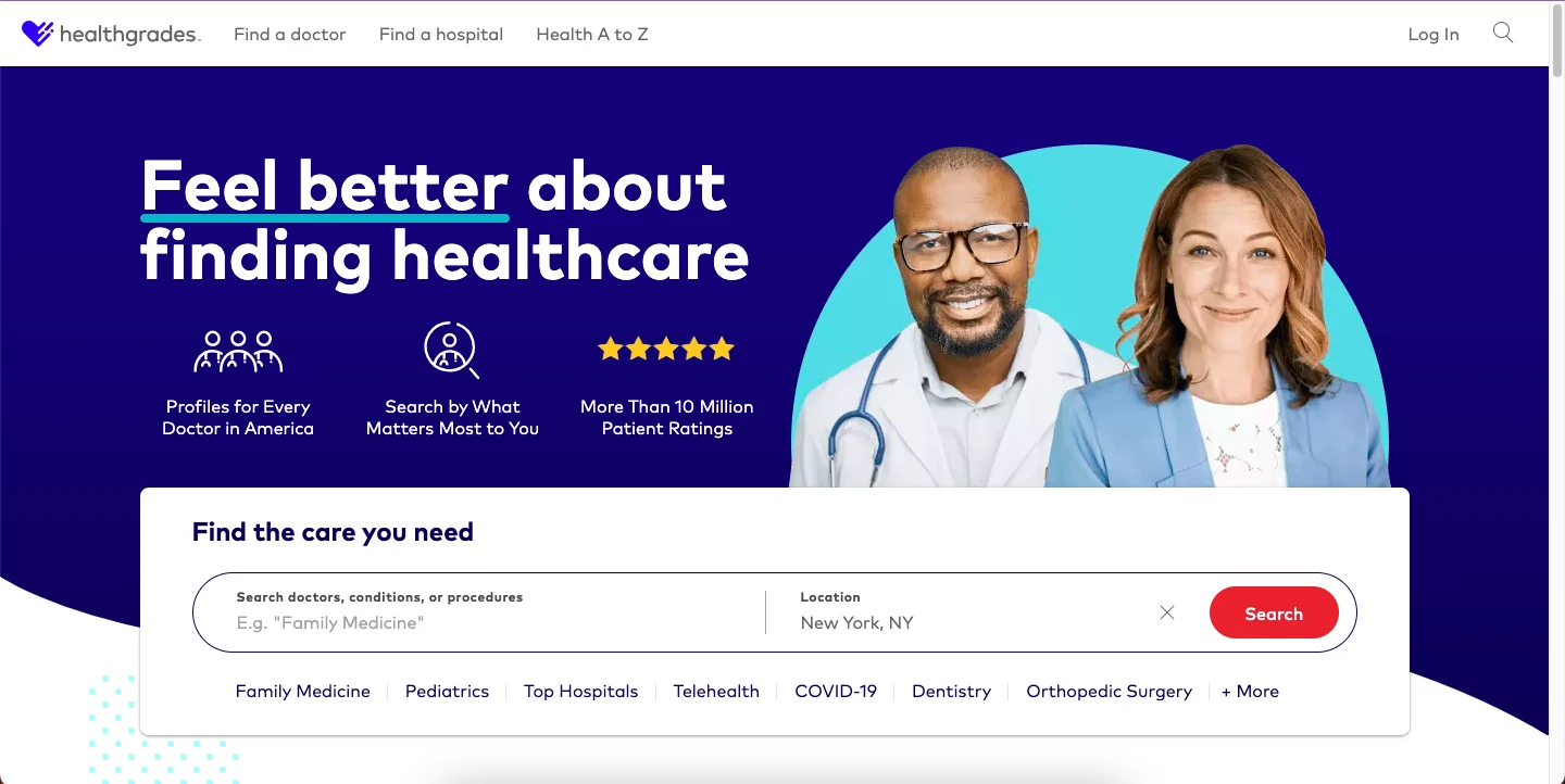 دایرکتوری تخصصی پزشکان Healthgrades
