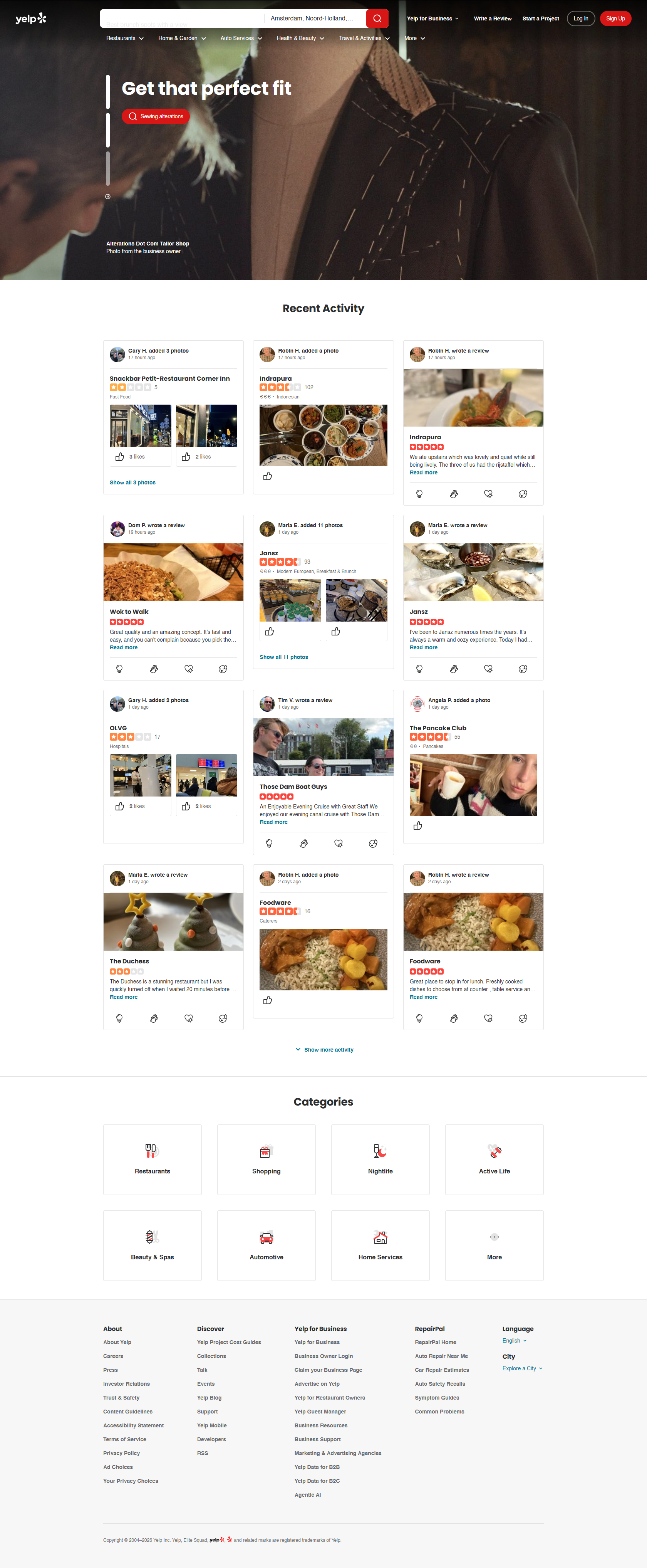 اسکرین&zwnj;شات صفحه اصلی سایت Yelp