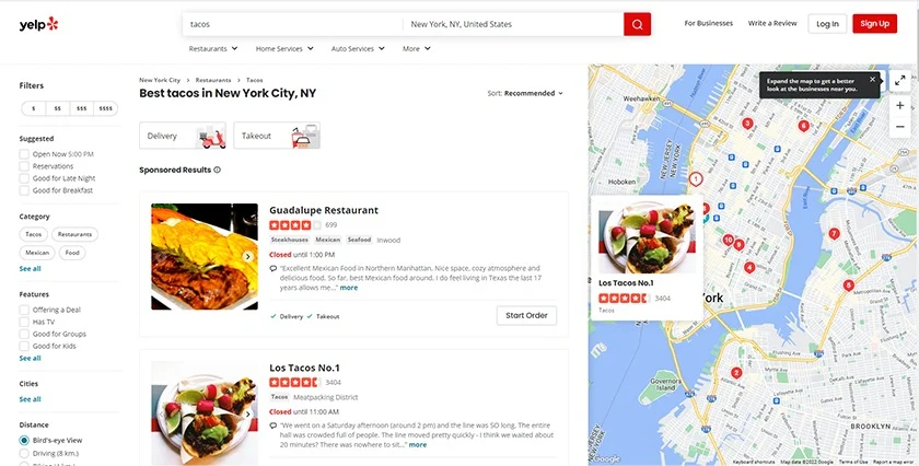فهرست کسب و کارها در Yelp