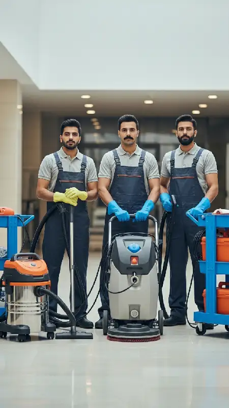 تیم نظافتچی حرفه ای مجهز به دستگاه های شستشوی پیشرفته