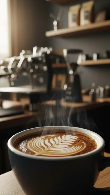 قهوه اسپرسو تازه درست شده در یک قهوه فروشی حرفه ای