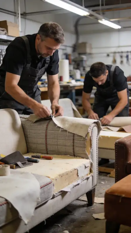 انواع روش های تعمیر مبل شامل رویه کوبی و تعویض پارچه در کارگاه تخصصی